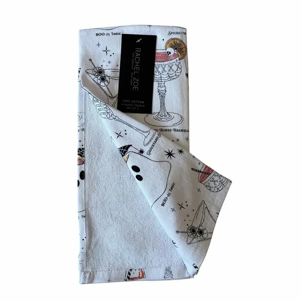 Rachel Zoe Cotton Kitchen Towels Set Of 2 Halloween Boozy Cocktails Summerween